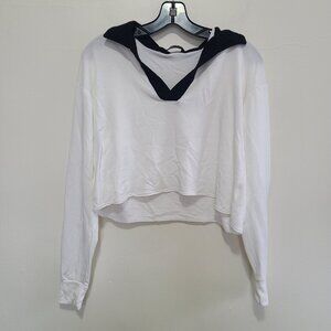 Joan Fleece Polo Sweatshirt Top White Black size S